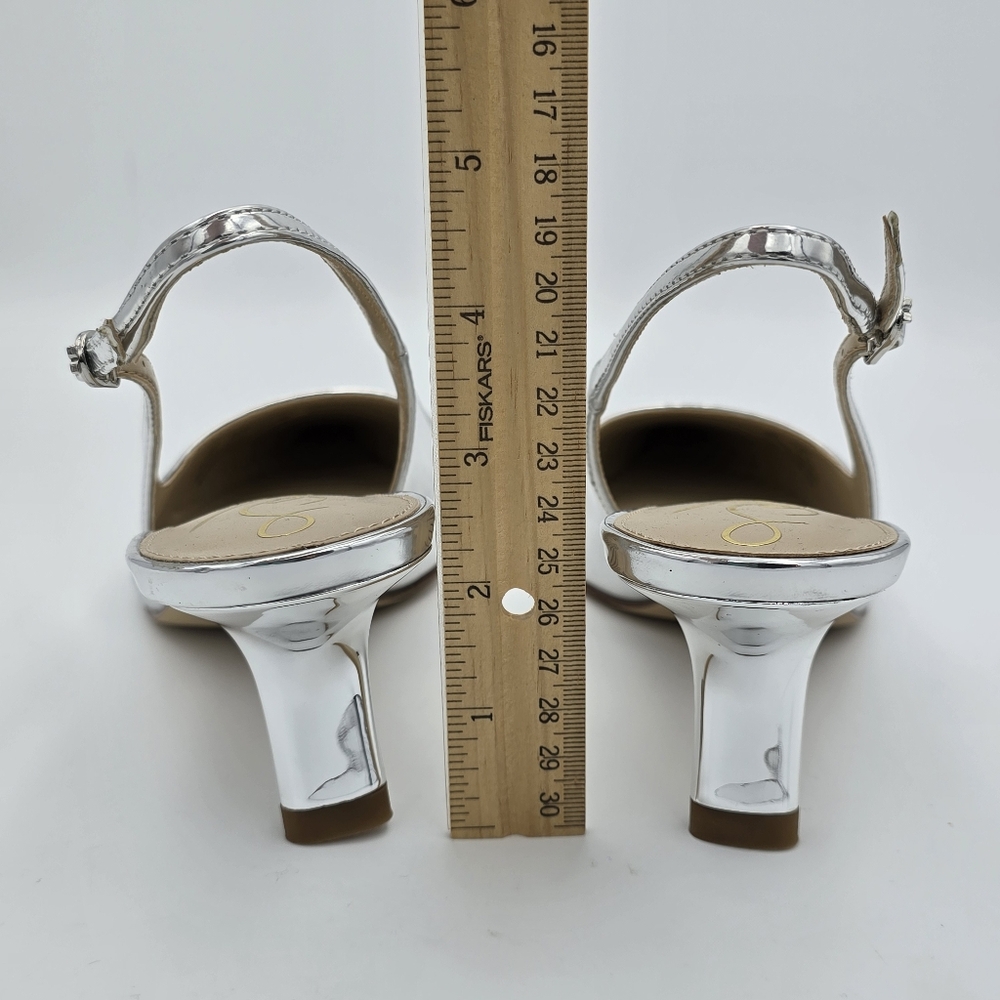 Sam Edelman Silver Pointed Toe Slingback Kitten Heels - Picture 7 of 16